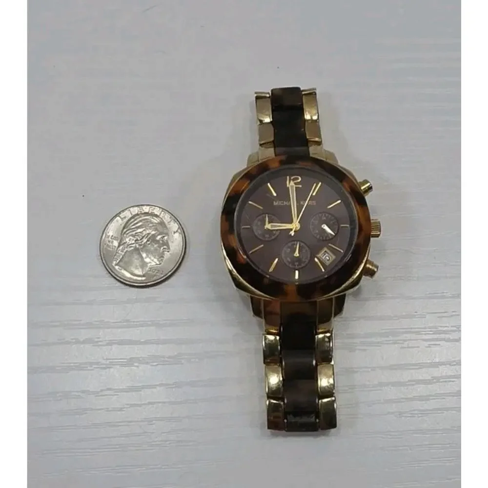 Michael Kors MK5246 Women's Chronograph Gold Tone Brown Dial New Battery W281